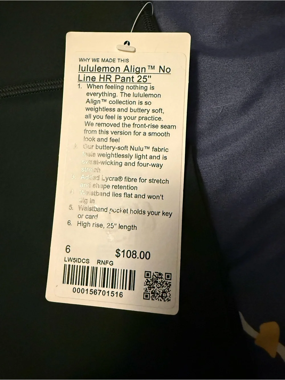 Lululemon Align No Line HR leggings 25”, Rain Forest Green, Size 6, NWT